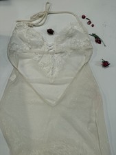 Romantic Lingerie Sheer Lace Ivory Nightgown Coquette Long Low Back Size M