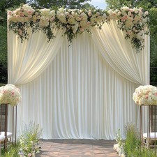 10 ft x 10 ft Free Ivory Backdrop Curtain for Wedding Parties, Polyester Ivor...