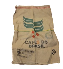 Large Burlap Coffee Sack Cafes Do Brasil 38" x 26" Bag Double Side Print
