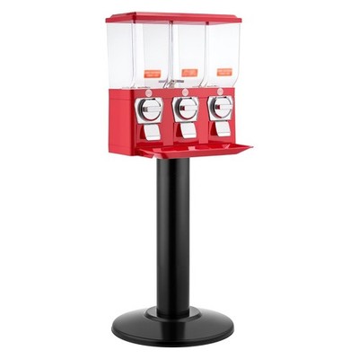 Manual Gumball Machine: 3-Bin (8lb/Bin), 0.9 1.3in Capsules, No Power Required