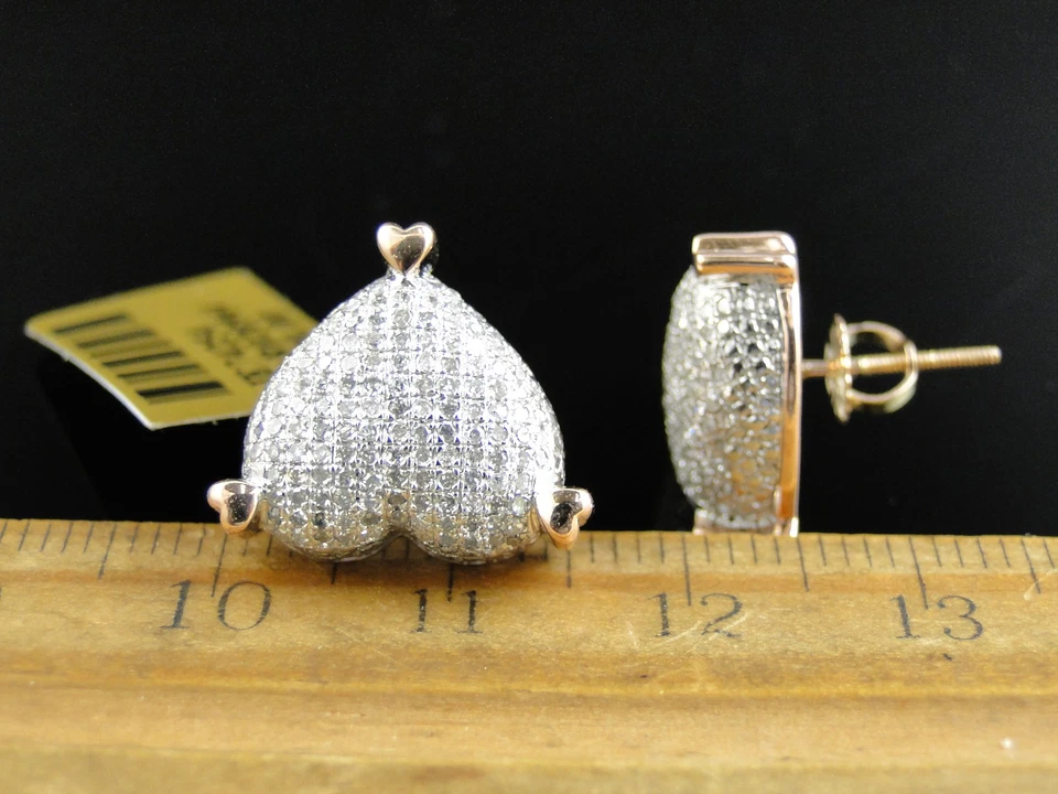 Aretes con corazón de diamantes de oro rosa de 10 quilates para dama de 15 mm 1,10 quilates Foto 4 de 4