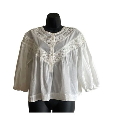 Treasure & Bond Lightweight Boho Blouse w/ Puffed Sleeves _ Cream _ Large