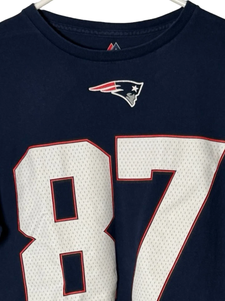 Camisa de algodón Gronkowski NFL para hombre talla grande azul suéter de los New England Patriots Foto 3 de 4