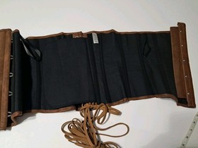 Women's corset with laces, metal hooks and flexible boning, brown.XL