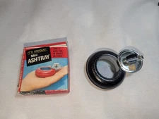 Vintage Mini Ashtray Round Black Pursette Pocket Travel Size Novelty Japan