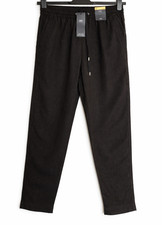 M&S Linen Blend Womens Trousers Size 10 Short Black Peg Casual Summer BNWT