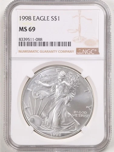 1998 1oz Silver American Eagle MS69 NGC 8339511-088