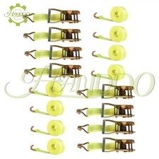 8 Piece 2" × 15' Ratchet Straps W/J Hook 5000 Lb Heavy Duty Tie Downs Yellow