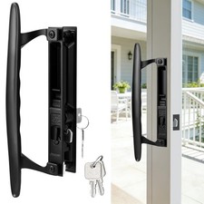 Keyed Sliding Patio Door Handle Set, Black Diecast Replacement Handle with Ho...