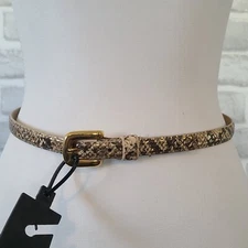 Vintage Accessories by Pearl Snakeskin Print Narrow Belt Leather NEW Sz Small