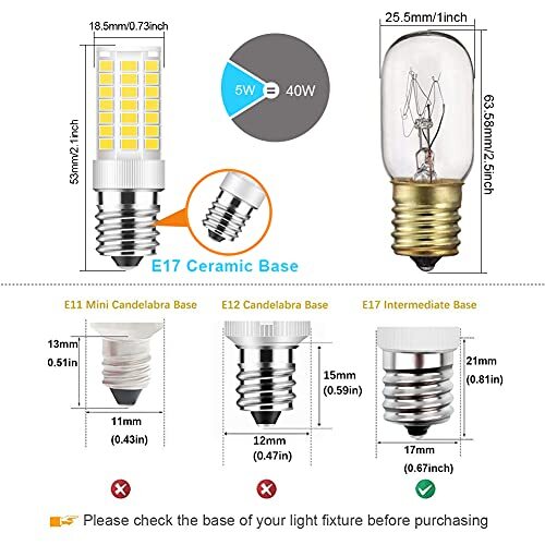 E17 LED Leuchtmittel dimmbar, 5W Mikrowellenlampe 6000K, 40W Halogen Tageslichtweiß - Bild 3 von 8