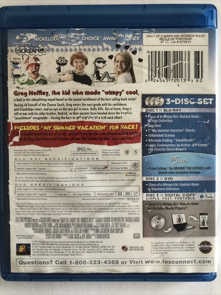 Diary of a Wimpy Kid: Rodrick Rules (Blu-ray/DVD, 2011, 3-Disc Set, Includes) - Image 2 of 4