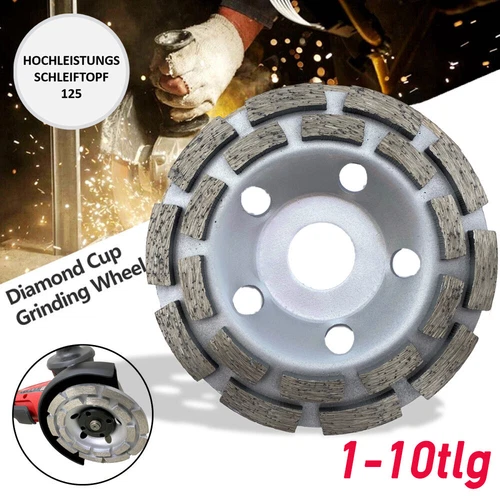 Diamantschleiftopf 1-10er SET 125 x 22,2 mm | Für Fliesenkleber, Estrich, Beton