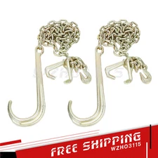 (2 Pack) 5/16" x 6' Long Shank 15" J Hook Tow Chain w. RTJ Cluster & Grab Hook