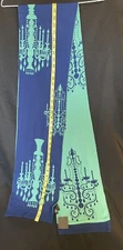 Reversible, Blue And Turquoise Scarf With Candelabra Chandelier Pattern,One Size