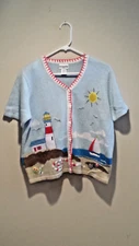 Vintage Beach Theme Short Sleeve Cardigan - Breckenridge Petite - Petite M