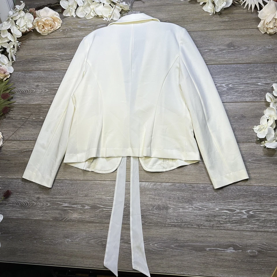 Chaqueta Blazer Vintage Talla Mediana Marfil Corbata Frente Abierto Mujer Estudio Años 40 Foto 3 de 4