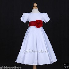 US Seller White Royal Wedding Formal Pleated Baby Sleeves Gown Flower Girl Dress