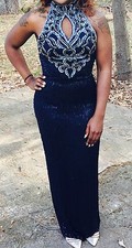 Formal Navy and gold sequin halter evening gown