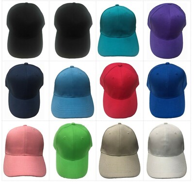Kid's Plain Blank Solid Color Adjustable Curved Visor Baseball Cap Hats LOT 1-12