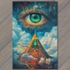 FLATCARD Cosmic Eye Pyramid Floating Above Clouds Mystical Dreamscape Spiritual