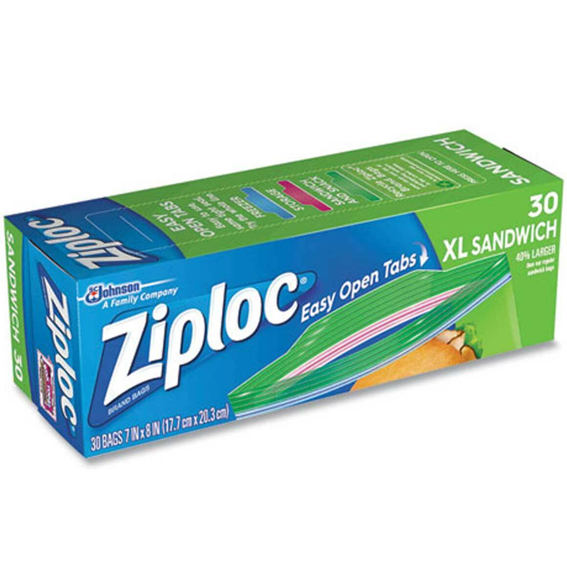Ziploc XL Sandwich Bags Easy Open Tabs 7 In x 8 In - 30 Ct