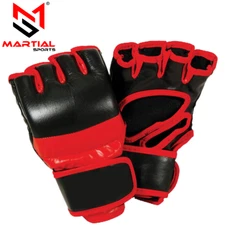 Martial Sports Pro MMA Gloves for Grappling/Sparring in Genuine Leather, Blk/Red