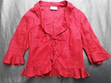 New Fenn Wright Mason Russet Red 100% Linen Ruffle Edge Jacket-size 12