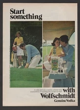 1976 Vintage Print Ad Wolfschmidt Genuine Vodka Guy Girl in Golf Cart C76