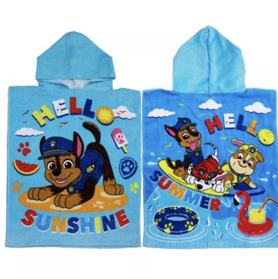 Paw Patrol Poncho Swimming Hooded Towel Robe Chase Marshal Skye 115cm x  50cm UK