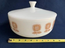 Federal Milk Glass Casserole, Used For Display, Sunflower Pattern
