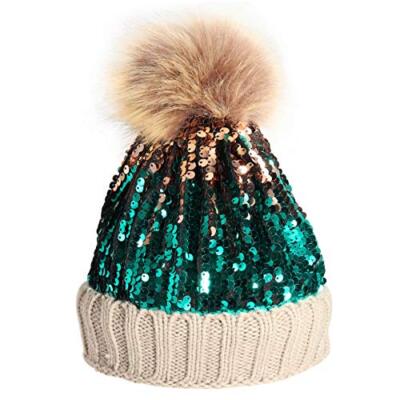 Knitted Beanie W/Sequin Amazon.com: Czsycdsf Women Sequin Knitted Beanie Hat with  main image 4