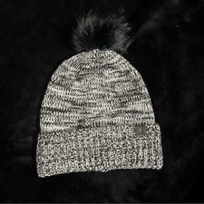FRYE Marled Beanie Pom Pom Black White hat