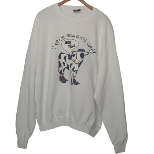 Sweat-shirt homme vintage Carls Roadkill Café vache vache en bottes XL équipage blanc teinté - Photo 1/12
