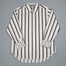 Robert Graham Shirt Men XL Long Sleeve Flip Cuff Colorful Stripe Classic Dress