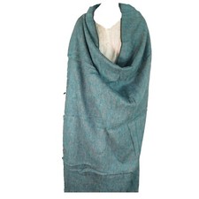 Yak Wool Blend Blanket/Throw Nepal Handmade Oversized  Cyan, Black  White