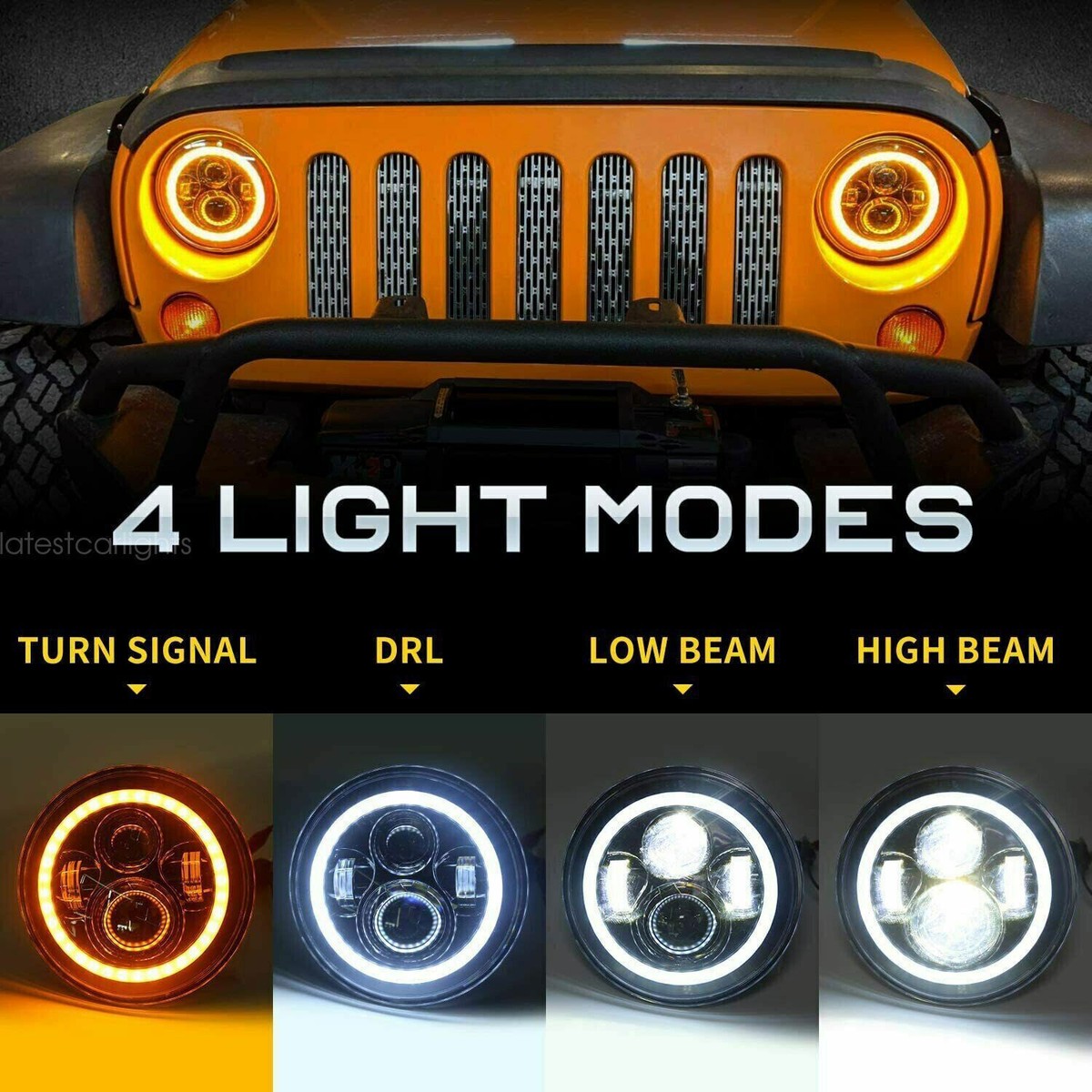 Pair 7inch DOT Approved Round LED Headlights Halo DRL For