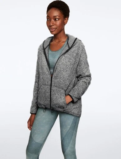 UNDERCOVER Victoria's Secret ROSA maglione alto basso full zip cappuccio grigio scuro taglia S