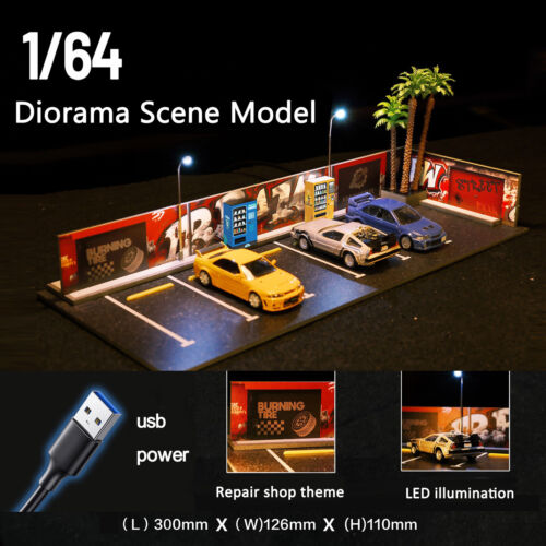 1/64 Diorama Open Air Car Parking Lot Model LED Lighting Car Garage Scene Model - Picture 2 of 16