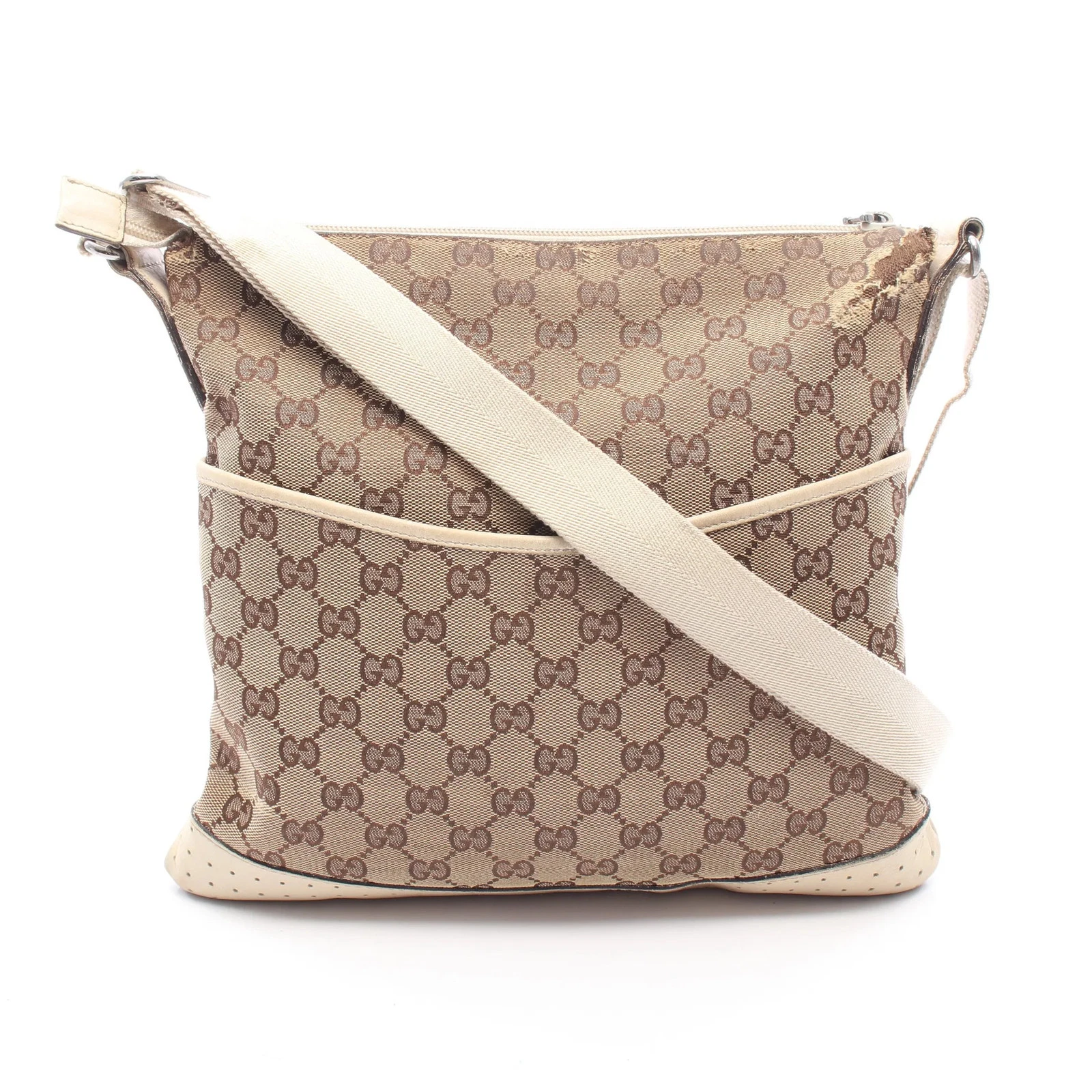 Gucci GG Shoulder Bag Beige Leather #RCB12730