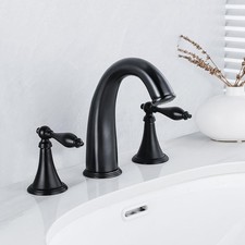 Matte Black Bathroom Sink Faucet,Brass Bathroom Faucet 3 Hole,Widespread Bathroo