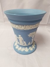 Large Ca. 1957 Wedgwood Solid Blue Jasperware Pedestal Vase Grecian Maidens