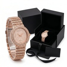 Luxury Women Rose Gold Crystal Watch Elegant Diamond Style Bracelet Wrist Watch