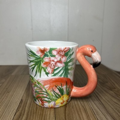 Pier 1 Imports Pink Flamingo 3D 5" Coffee Mug Cup Hand Painted Stoneware  RARE | eBay