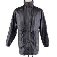 Vintage Prestige Leather Jacket Mens M Black 80s Moto Trench Coat 100% Leather