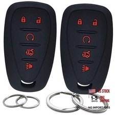2 Pcs Silicone 5 Buttons Key Fob Cover Remote Case Keyless Black with Red