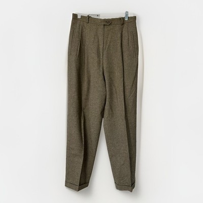 LAUREN RALPH LAUREN Brown WOOL Cashmere Cuff Tapered Leg PLEATED Pants Sz 10
