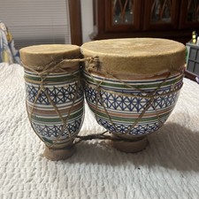 Vintage Moroccan Handmade Animal Skin Tom-Tom Drum Set Bongo