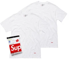 New Pack of 2 - Supreme x Hanes Tagless Tees T-Shirt White - Size Medium