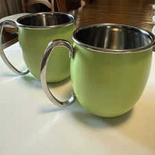 Set of 2 Crofton Moscow Mule Metal Stainless Steel Mugs Lime Green Handled